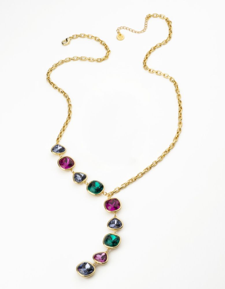 Barbieri Collana Metallo Dorato ad Y Cristalli Multicolor