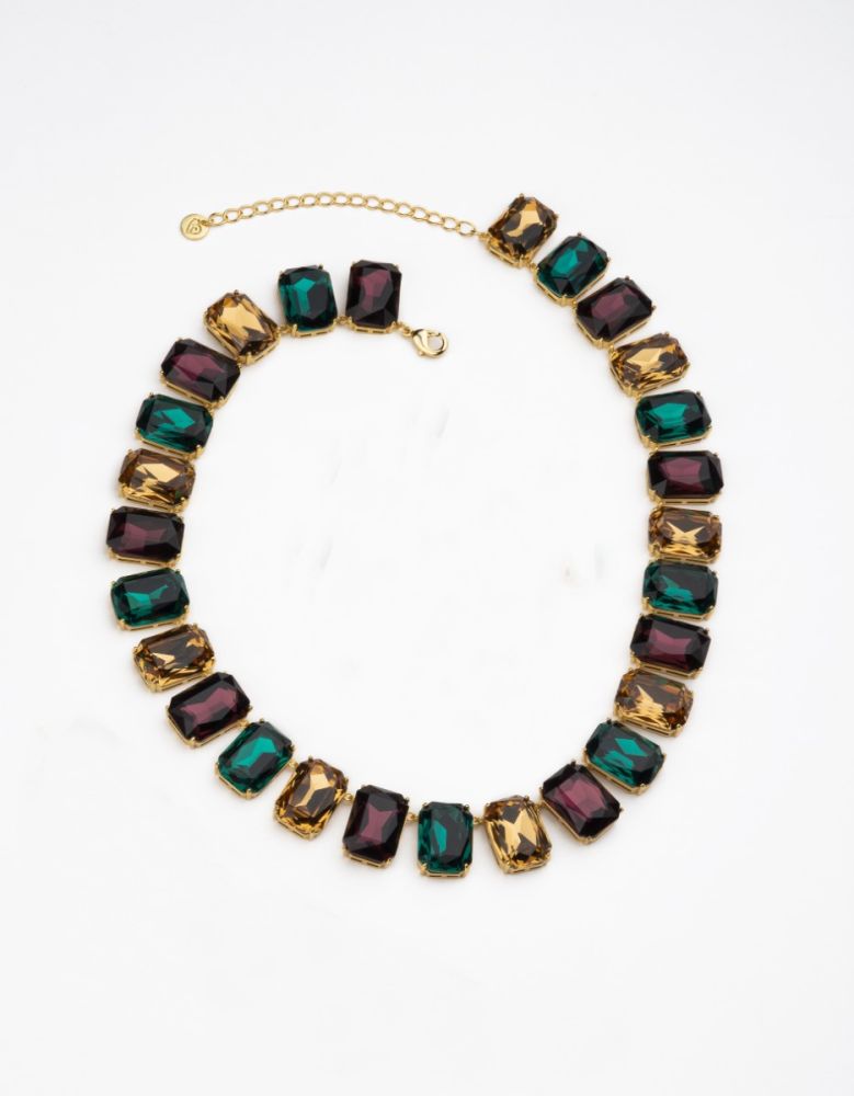 Barbieri Collana Metallo Dorato Cristalli Multicolor