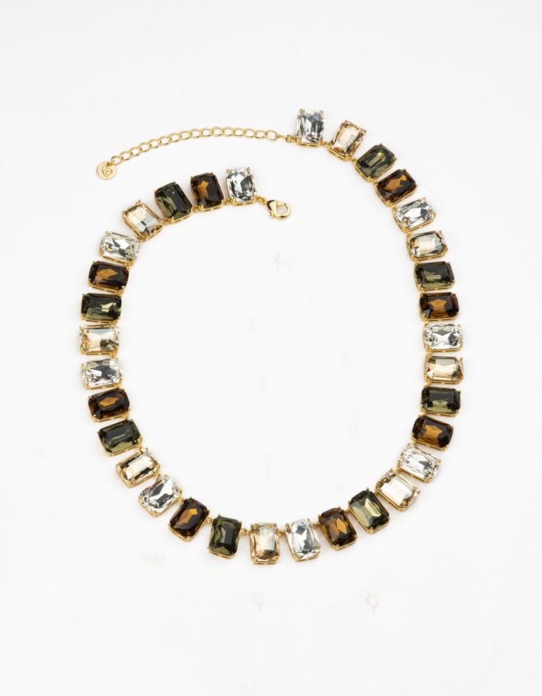Barbieri Collana Metallo Dorato Cristalli Multicolor