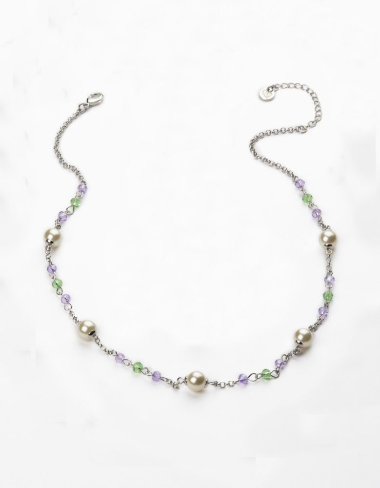 Barbieri Collana Metallo Rodiato Perle e Pietre