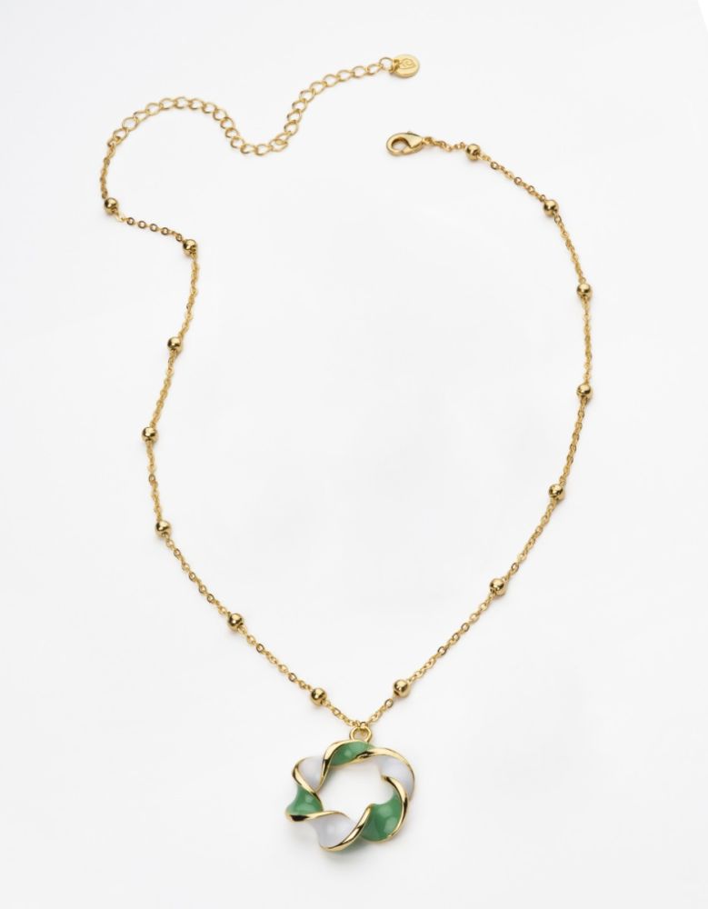Barbieri Collana Metallo Dorato Smalto Bianco e Verde
