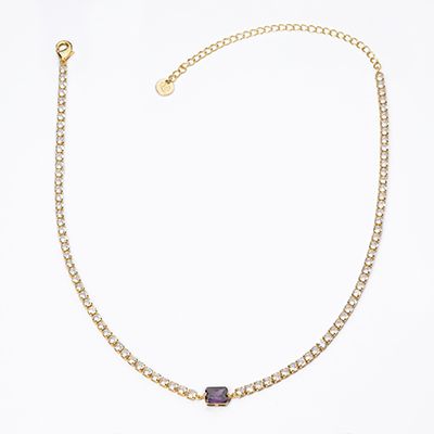 Barbieri Collana Tennis Metallo Dorato Cristallo Viola