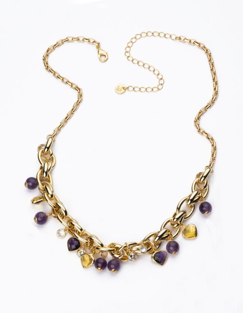 Barbieri Collana Metallo Dorato Cristalli Multicolor
