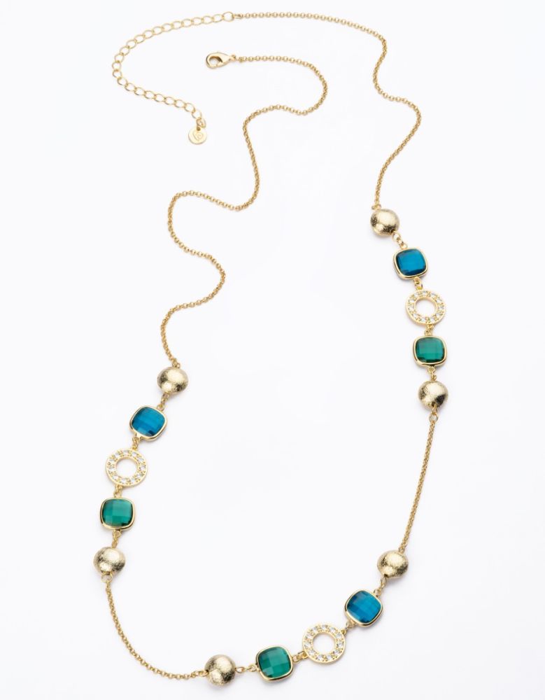 Barbieri Collana Metallo Dorato Cristalli Ottanio e Blu