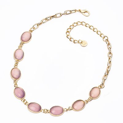 Barbieri Collana Metallo Dorato Cabochon Rosa