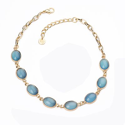 Barbieri Collana Metallo Dorato Cabochon Blu