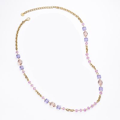 Barbieri Collana Metallo Dorato Cristalli Multicolor