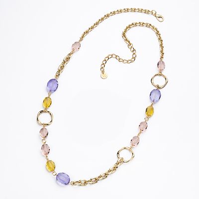 Barbieri Collana Metallo Dorato Cristalli Multicolor