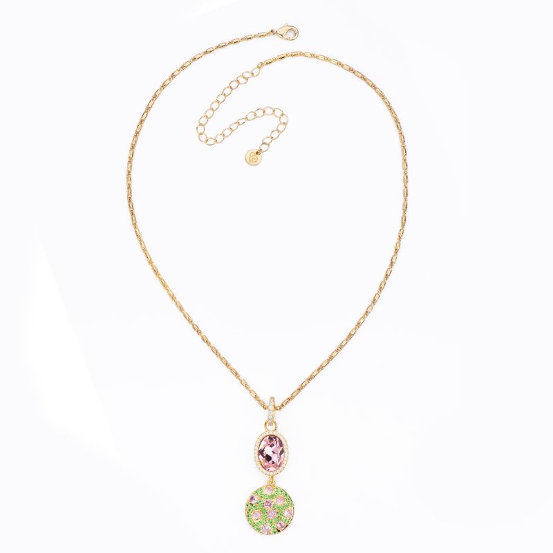 Barbieri Collana Metallo Dorato Cristallo Rosa e Zirconi