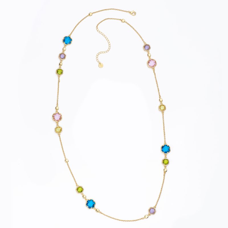 Barbieri Collana Metallo Dorato Cristalli Multicolor