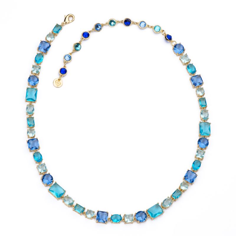 Barbieri Collana Metallo Dorato Cristalli Multi Blue