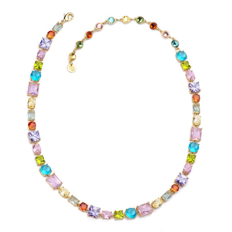 Barbieri Collana Metallo Dorato Cristalli Multicolor