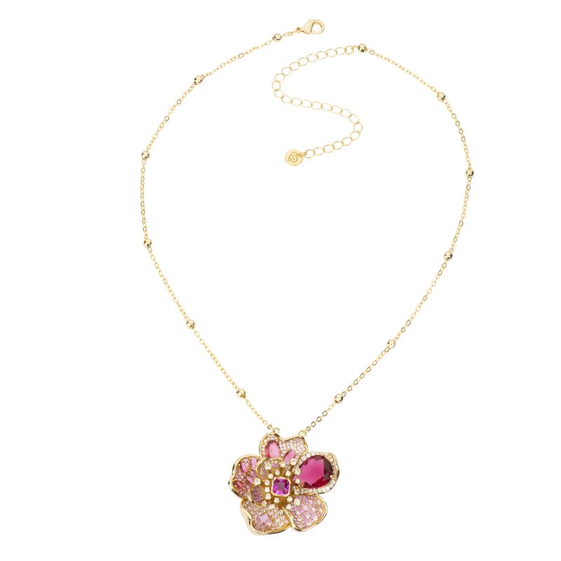 Barbieri Collana Metallo Dorato Cristalli Multicolor