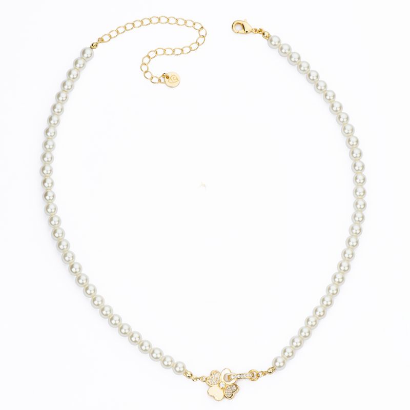 Barbieri Collana Metallo Gold Perle e Quadrifoglio