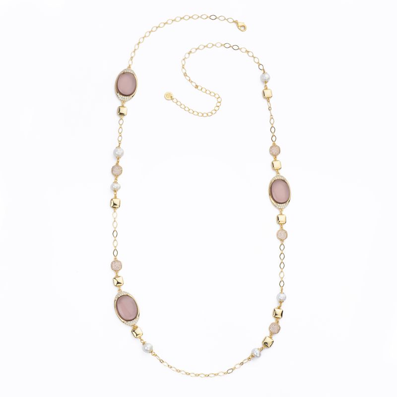 Barbieri Collana Metallo Dorato Cristalli e Perle