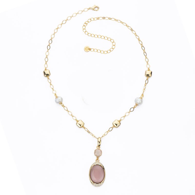 Barbieri Collana Metallo Dorato Cristalli e Perle