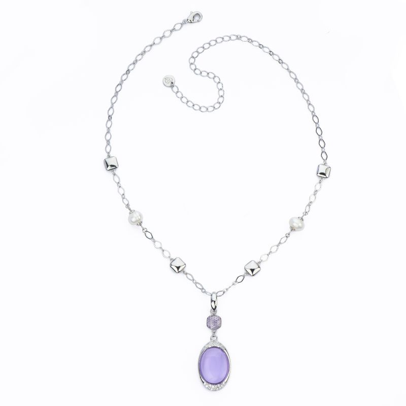 Barbieri Collana Metallo Rodiato Cristalli e Perle
