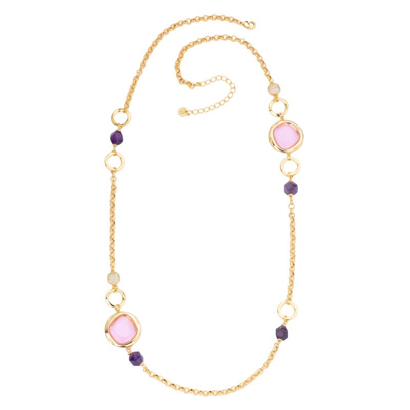 Barbieri Collana Metallo Gold Cristalli e Pietre