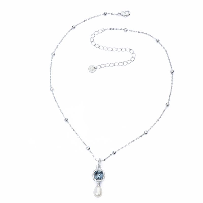 Barbieri Collana Metallo Rodiato Perla e Cristallo