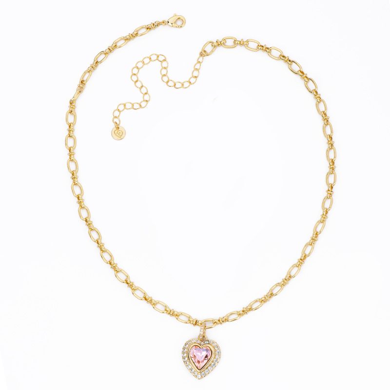 Barbieri Collana Metallo Dorato Cuore Rosa e Zirconi