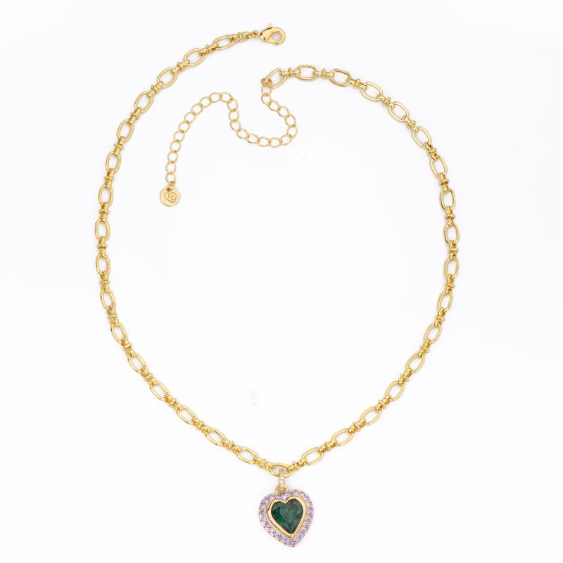 Barbieri Collana Metallo Dorato Cuore Verde e Zirconi