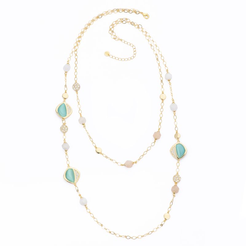 Barbieri Collana 2 Fili Metallo Gold Pietre e Zirconi