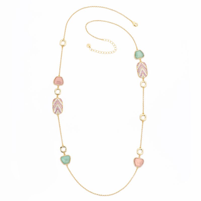 Barbieri Collana Lunga Metallo Gold Pietre e Zirconi