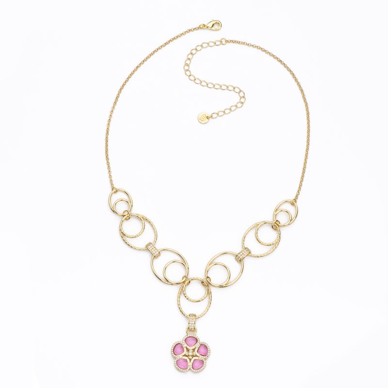 Barbieri Collana Metallo Dorato Primula Rosa
