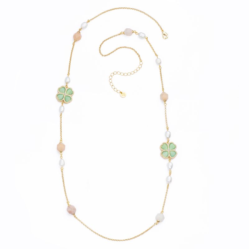 Barbieri Collana Metallo Dorato Quadrifoglio Verde