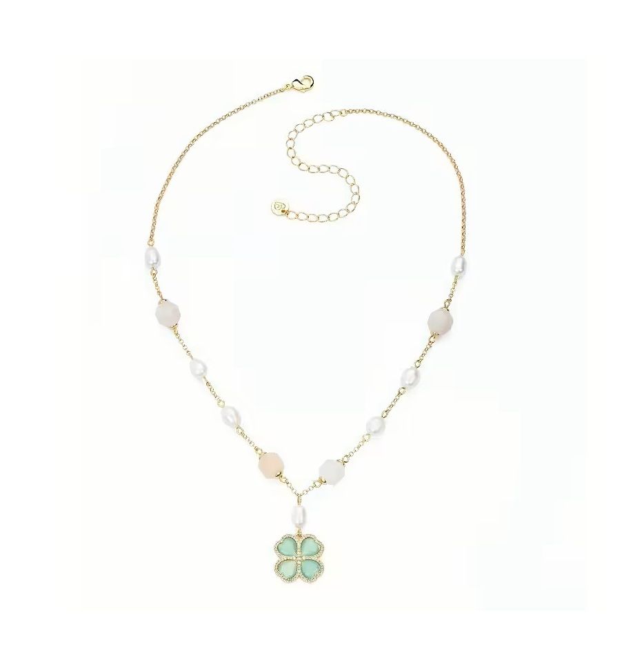 Barbieri Collana Metallo Dorato Quadrifoglio Verde