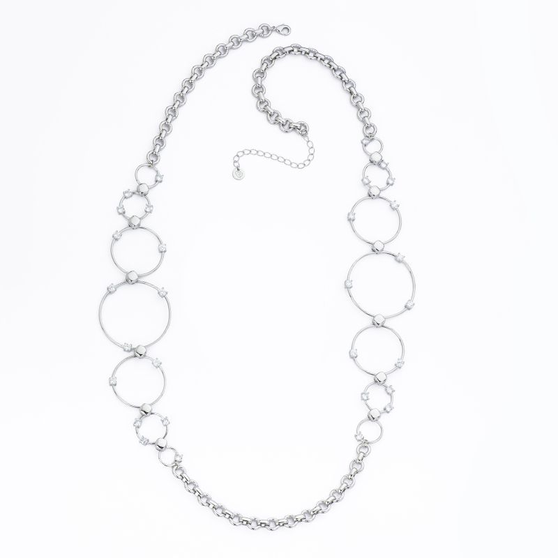 Barbieri Collana Lunga Metallo Anelli e Zirconi