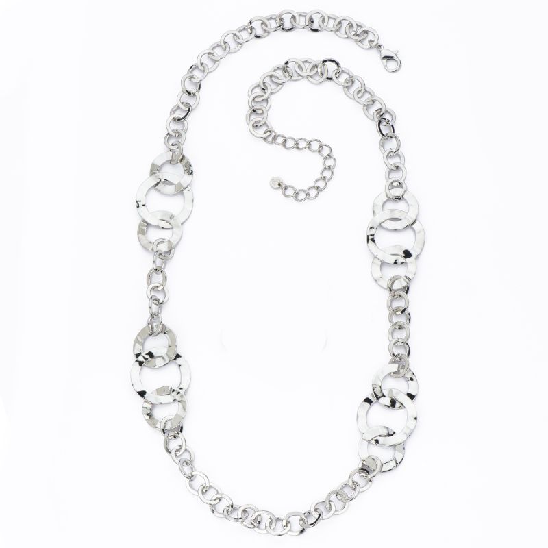 Barbieri Collana Lunga Metallo Anelli Martellati
