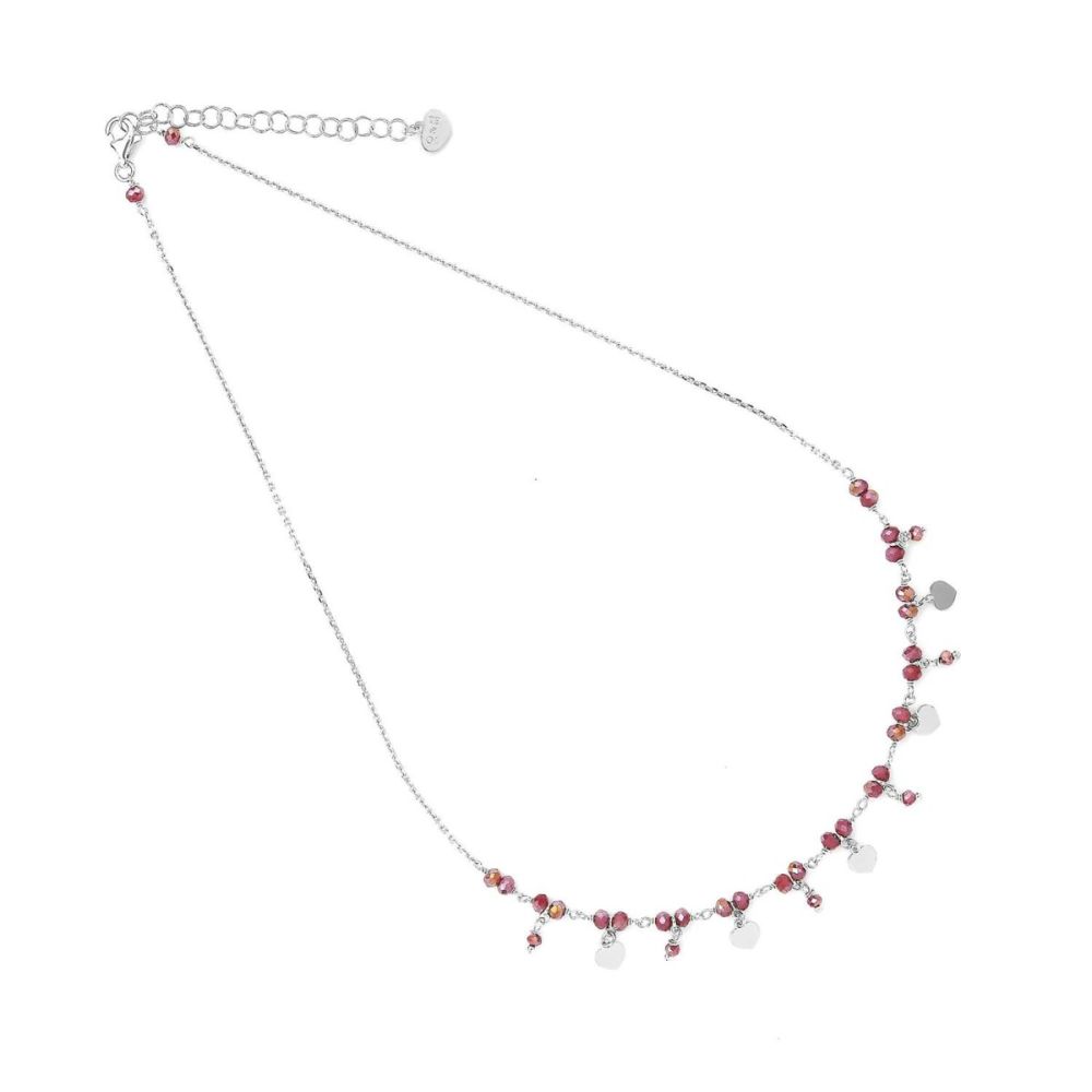 Io & Te Collana Argento Cristalli Rossi e Cuori