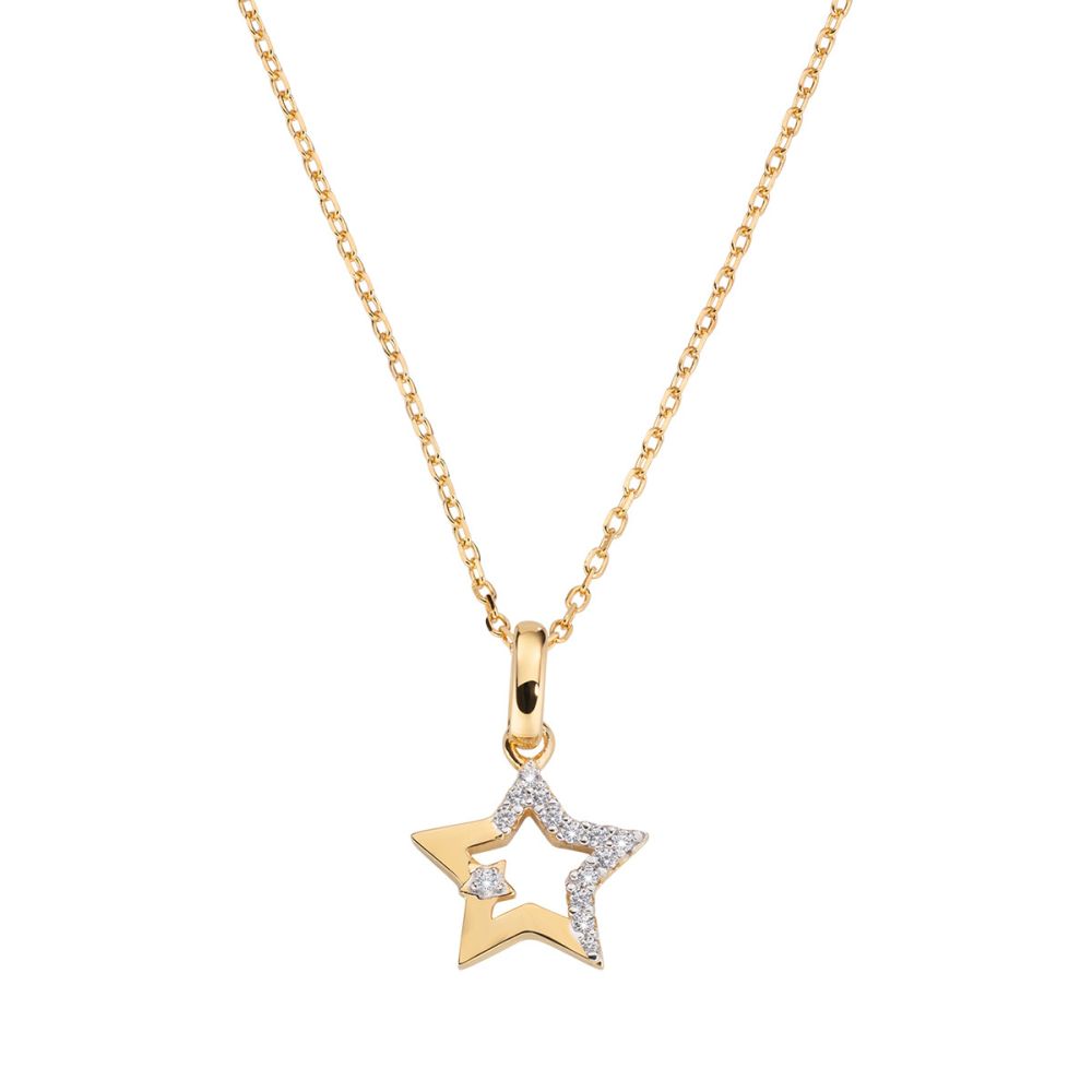 Amen Collana Argento Dorato Stella e Zirconi