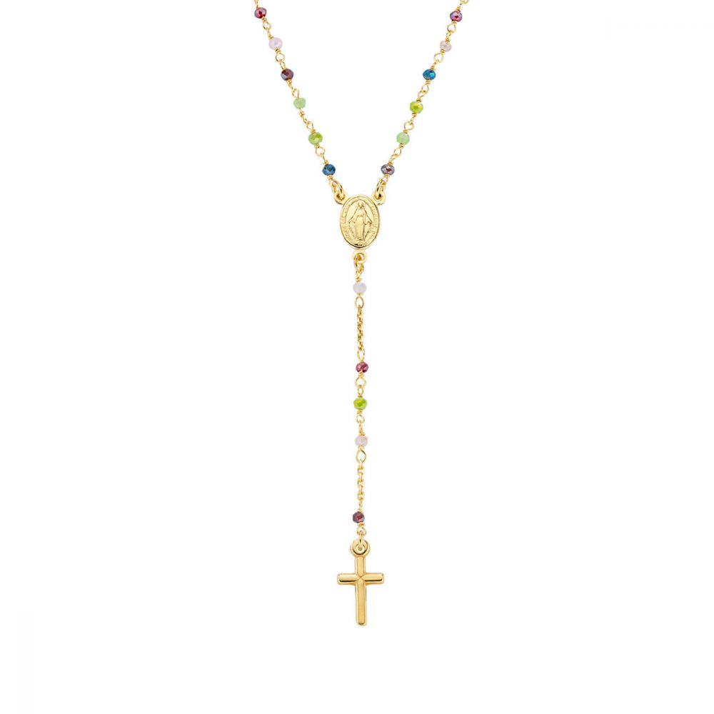 Amen Collana Rosario Y Argento Gold Cristalli Multicolor