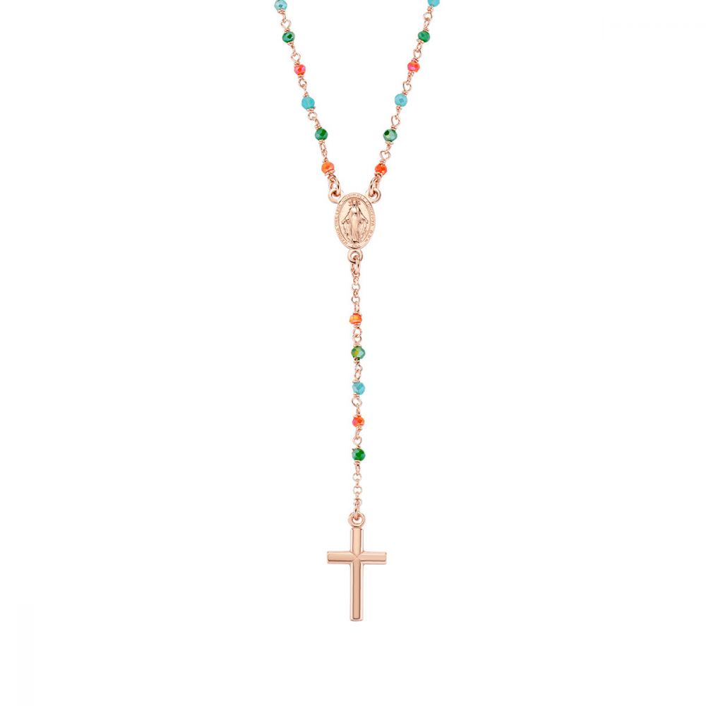 Amen Collana Rosario Y Argento Rosè Cristalli Multicolor