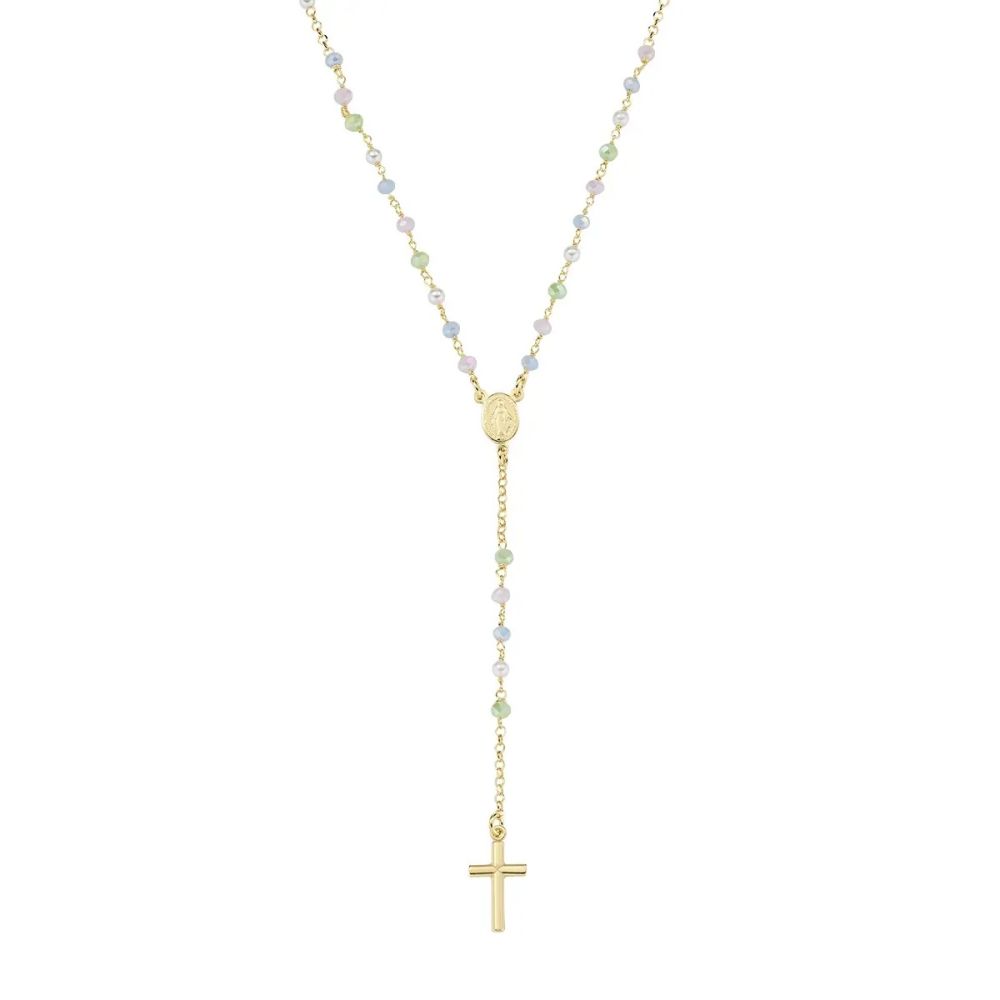 Amen Collana Rosario ad Y Argento Gold Cristalli e Perle