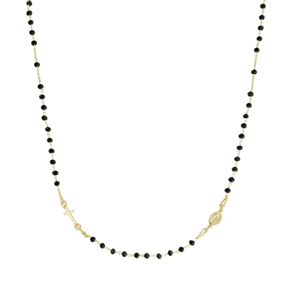 Amen Collana Rosario Argento Gold Cristalli Neri