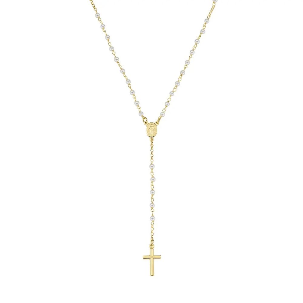 Amen Rosario Ad Y Argento Gold Cristalli Bianchi 