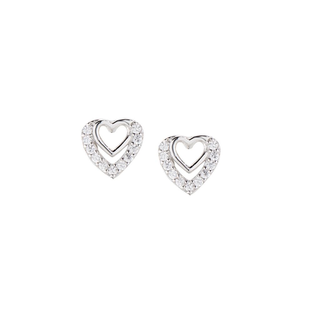 Amen Orecchini lobo Argento Cuori Zirconati