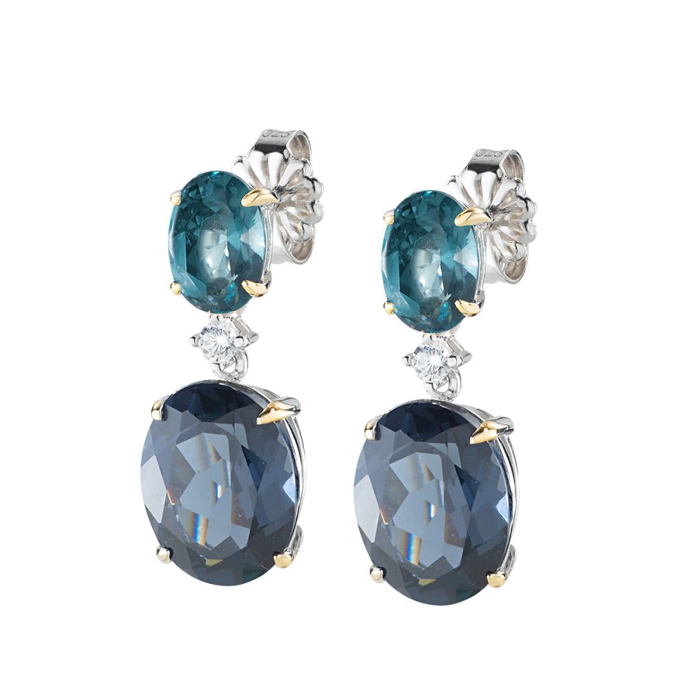 Amen Orecchini Argento Cristalli Blu e Grigio