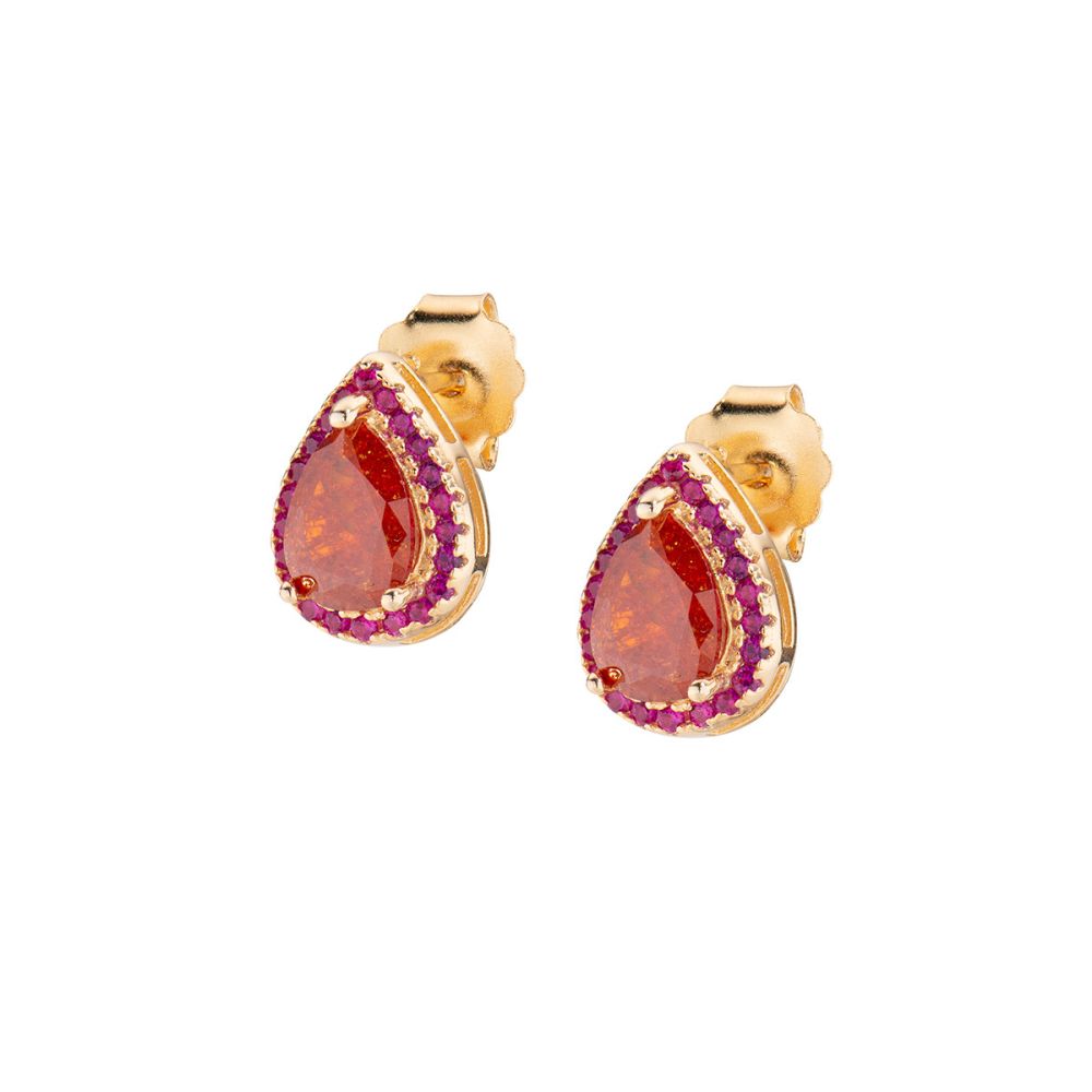 Amen Orecchini Argento Gold Goccia Rossa