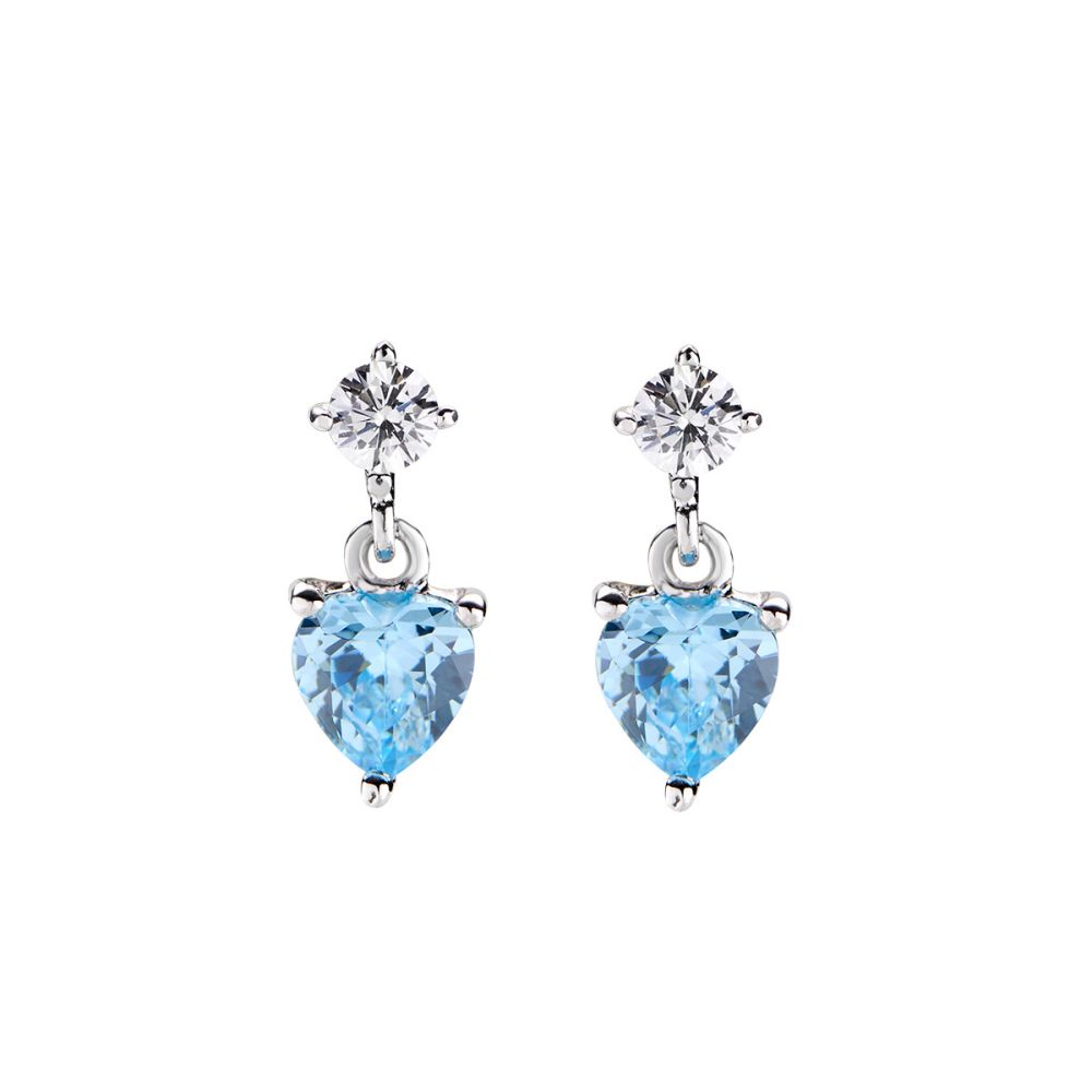 Amen Orecchini Argento Cuore Acquamarina e Zircone