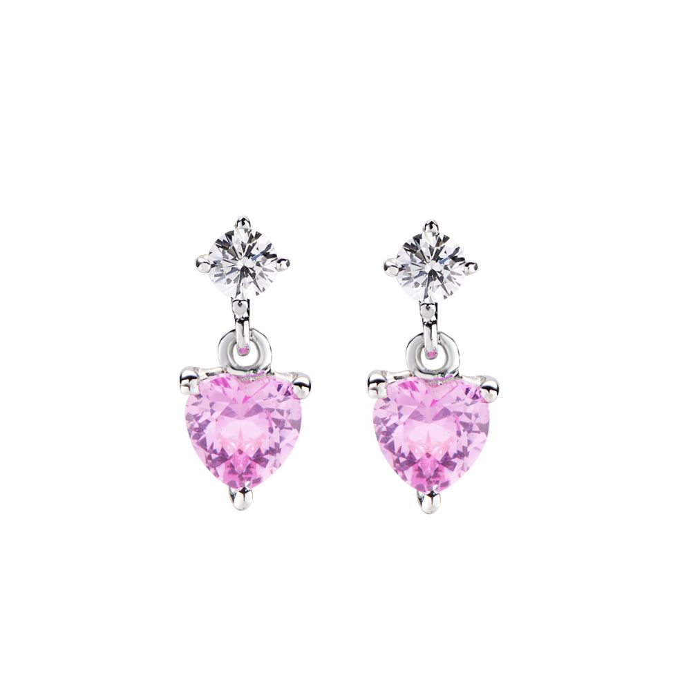 Amen Orecchini Argento Cuore Rosa e Zircone