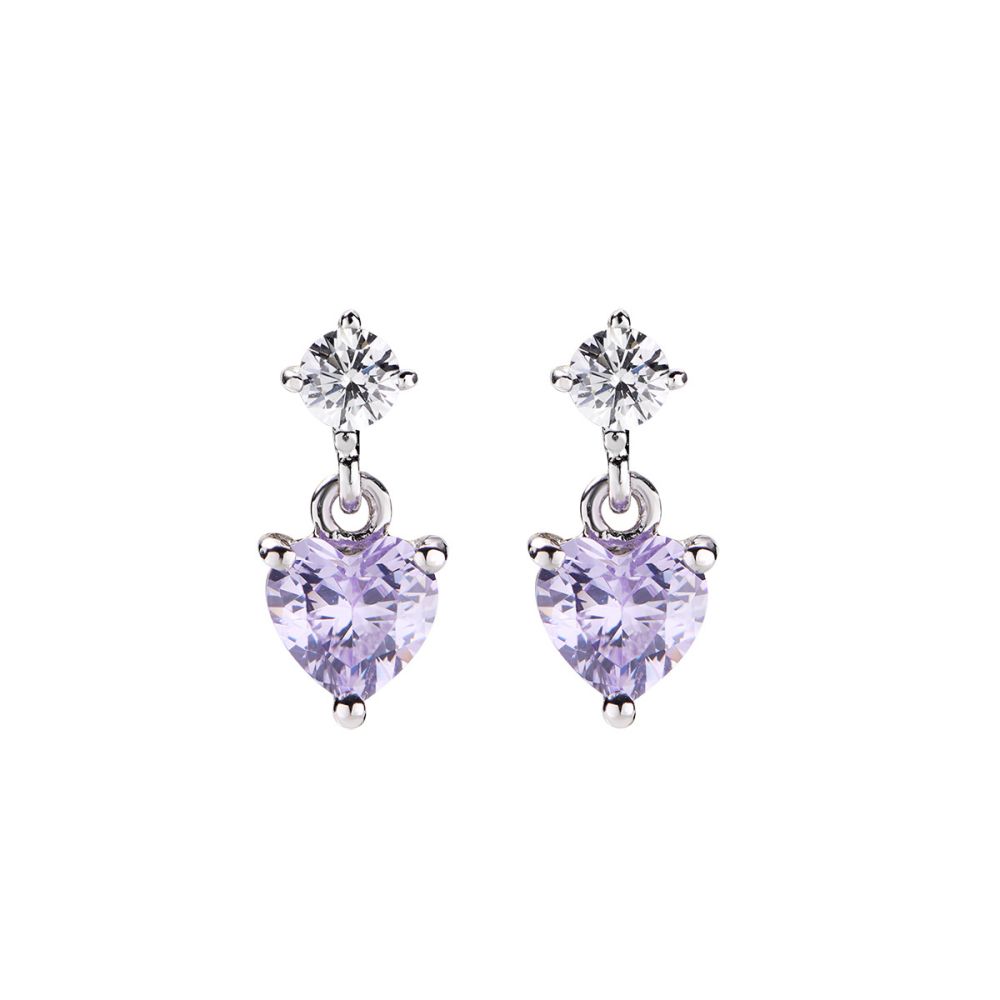 Amen Orecchini Argento Cuore Lilla e Zircone