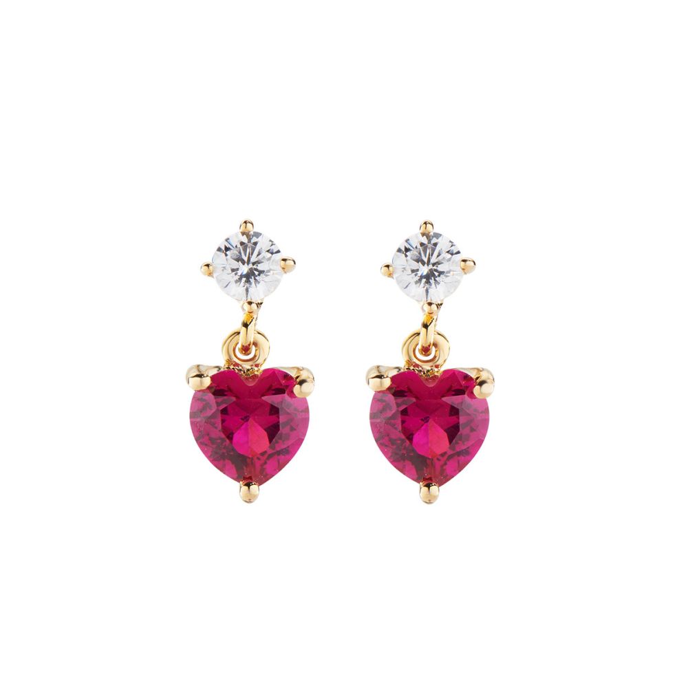 Amen Orecchini Argento Rosè Cuore Rubino e Zircone