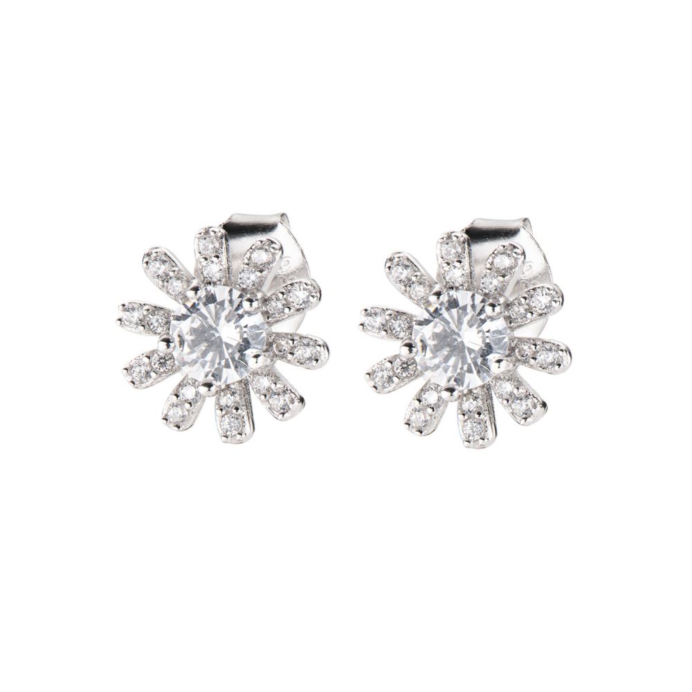 Amen Orecchini Lobo Argento Fiore con Cristalli