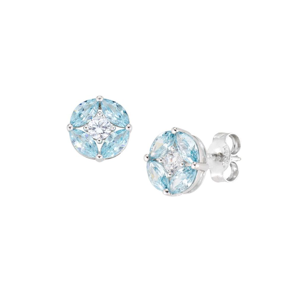 Amen Orecchini Argento Zirconi Acquamarina e Bianchi