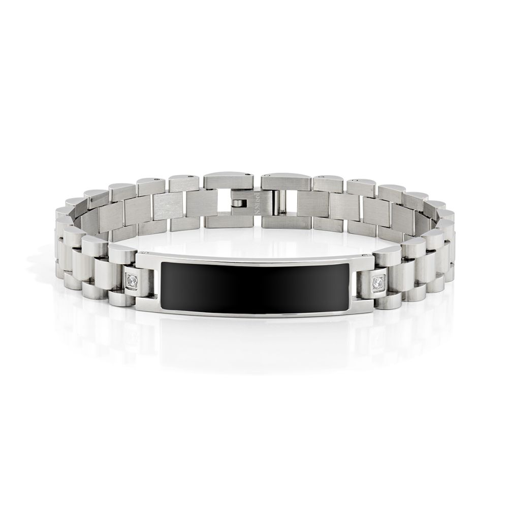 Emotion Bracciale Acciaio con Piastra Smalto Nero