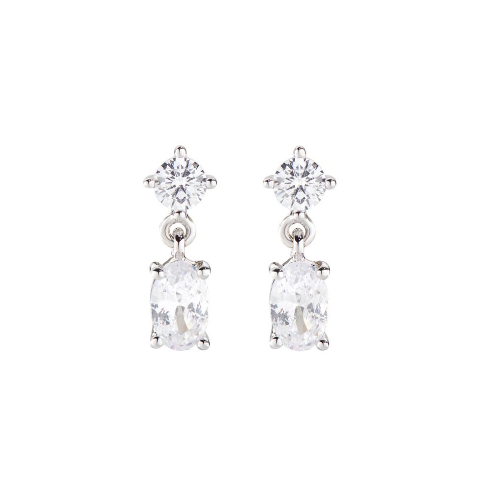 Amen Orecchini Argento Ovale Bianco e Zircone
